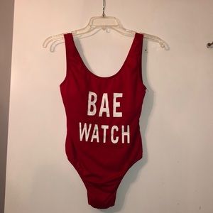 “Bae Watch” Red One Piece Swim Suit